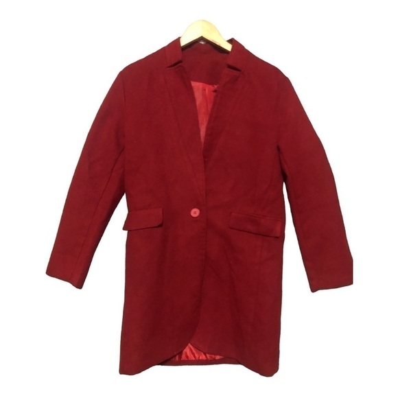 Wool Single Button Red Womens Mid Length Coat Size M in Excellent Used C… - Picture 1 of 9